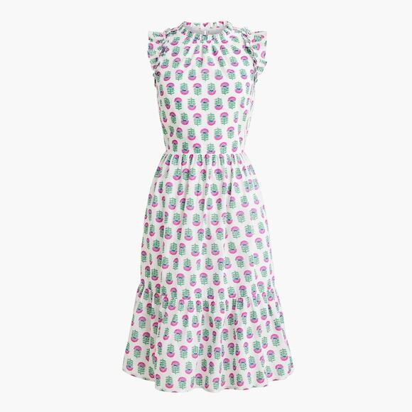 NWT J.Crew Mini Dress With Ruffle Sleeve White Floral Size 6 - Picture 1 of 8
